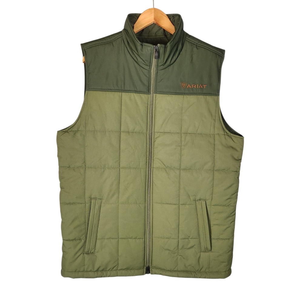 Ariat Crius Vest Men's Large Tall Green Quilted Insulated Fleece Lined